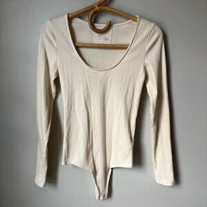Aerie Cream Ribbed Bodysuit Women's Medium